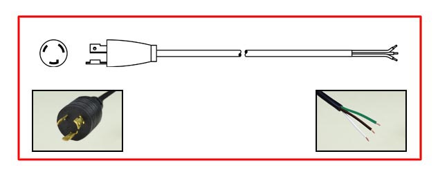 North America Locking Power Cords - North America NEMA L6-20 Locking plug to Unterminated End