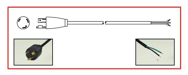 North America Locking Power Cords - North America NEMA L6-20 Locking plug to Unterminated End