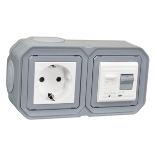 4721-10HG2-GRY Schuko GFCI 10Ma Trip Surface Mount IP20