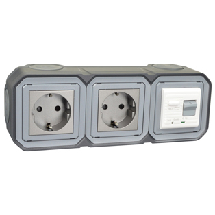 4721-10HG3-BLK Duplex Schuko GFCI 10Ma Trip Surface Mount IP20