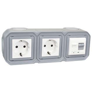 4721-10HG3-GRY Duplex Schuko GFCI 10Ma Trip Surface Mount IP20