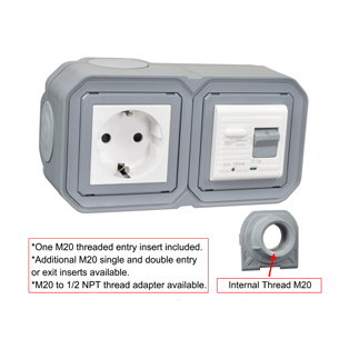 4721-10HH2-GRY Schuko GFCI 10Ma Trip Hub Surface Mount IP20