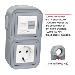 4721-10VH2-GRY Schuko GFCI 10Ma Trip Vertical Hub Surface Mount IP20