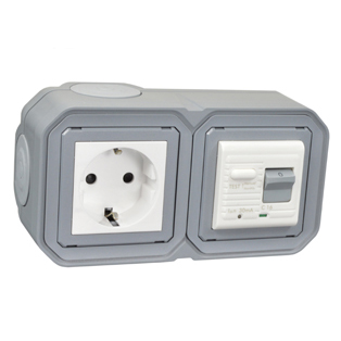 4721-30HG2-GRY Schuko GFCI 30Ma Trip Surface Mount IP20