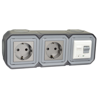 4721-30HG3-BLK Duplex Schuko GFCI 30Ma Trip Surface Mount IP20