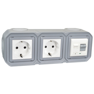 4721-30HG3-GRY Duplex Schuko GFCI 30Ma Trip Surface Mount IP20