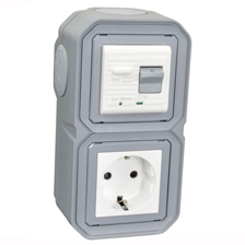 4721-30VG2-GRY Schuko GFCI 30Ma Trip Vertical Surface Mount IP20
