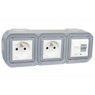 4722-10HG3-GRY Duplex Schuko GFCI 10Ma Trip Surface Mount IP20