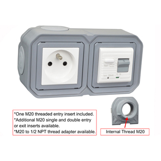4722-10HH2-GRY Schuko GFCI 10Ma Trip Hub Surface Mount IP20