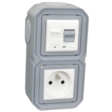 4722-10VG2-GRY Schuko GFCI 10Ma Trip Vertical Surface Mount IP20