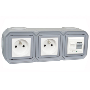 4722-30HG3-GRY Duplex Schuko GFCI 30Ma Trip Surface Mount IP20