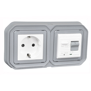 4821-10HP-GRY Schuko GFCI 10Ma Trip Panel or Flush Mount IP20
