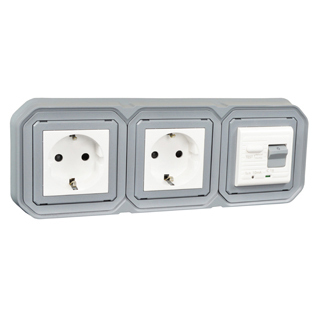 4821-10HPD-GRY Duplex Schuko GFCI 10Ma Trip Panel or Flush Mount IP20