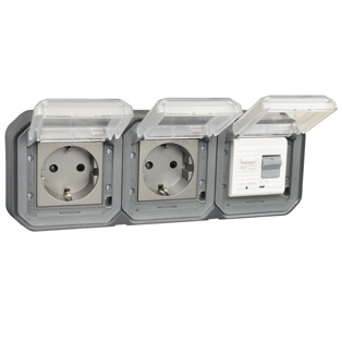 5021-10HPD-BLK Duplex Schuko GFCI 10Ma Trip Panel or Flush Mount IP55
