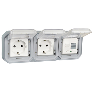 5021-10HPD-GRY Duplex Schuko GFCI 10Ma Trip Panel or Flush Mount IP55