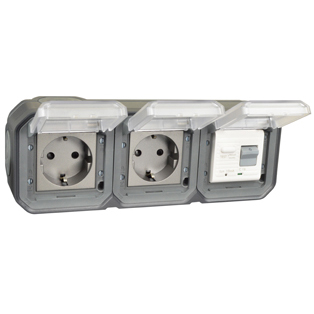 70225-10HGD-BLK Duplex Schuko GFCI 10Ma Trip Surface Mount IP55
