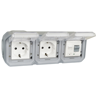 70225-10HGD-GRY Duplex Schuko GFCI 10Ma Trip Surface Mount IP55