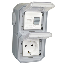 70225-10VG-GRY Schuko GFCI 10Ma Trip Vertical Surface Mount IP55