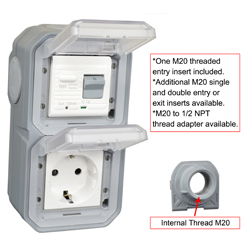 70225-10VH-GRY Schuko GFCI 10Ma Trip Vertical Hub Surface Mount IP55