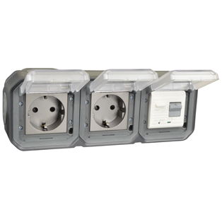 70225-30HGD-BLK Duplex Schuko GFCI 30Ma Trip Surface Mount IP55