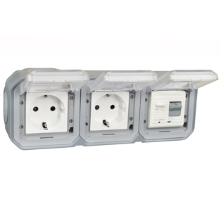 70225-30HGD-GRY Duplex Schuko GFCI 30Ma Trip Surface Mount IP55