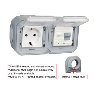 70225-30HH-GRY Schuko GFCI 30Ma Trip Hub Surface Mount IP55