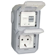 70225-30VG-GRY Schuko GFCI 30Ma Trip Vertical Surface Mount IP55