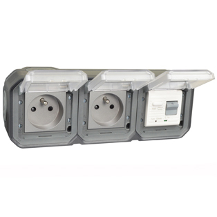 71225-10HGD-BLK Duplex Schuko GFCI 10Ma Trip Surface Mount IP55