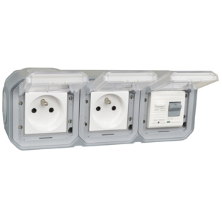 71225-10HGD-GRY Duplex Schuko GFCI 10Ma Trip Surface Mount IP55