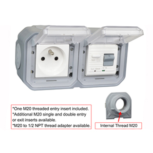 71225-10HH-GRY Schuko GFCI 10Ma Trip Hub Surface Mount IP55