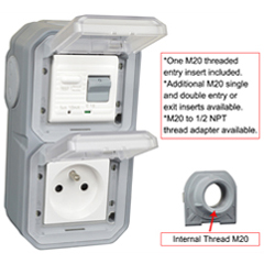71225-10VH-GRY Schuko GFCI 10Ma Trip Vertical Hub Surface Mount IP55