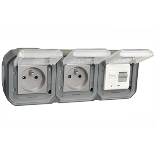 71225-30HGD-BLK Duplex Schuko GFCI 30Ma Trip Surface Mount IP55