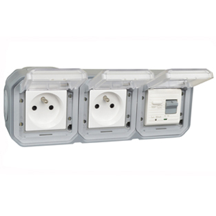 71225-30HGD-GRY Duplex Schuko GFCI 30Ma Trip Surface Mount IP55
