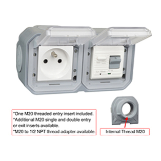 71225-30HH-GRY Schuko GFCI 30Ma Trip Hub Surface Mount IP55