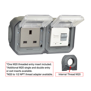 72325-10HH-BLK United Kingdom GFCI 10Ma Trip Horizontal Hub Surface Mount IP55