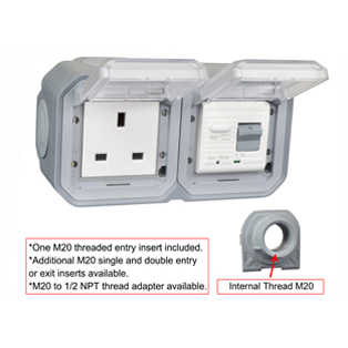 72325-10HH-GRY United Kingdom GFCI 10Ma Trip Horizontal Hub Surface Mount IP55