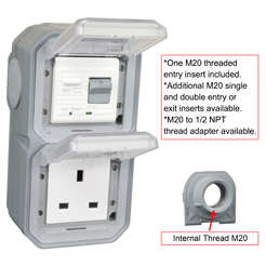 72325-10VH-GRY United Kingdom GFCI 10Ma Trip Vertical Hub Surface Mount IP55