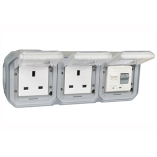 72325-30D-GRY Duplex United Kingdom GFCI 30Ma Trip Surface Mount IP55