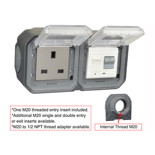 72325-30HH-BLK United Kingdom GFCI 30Ma Trip Horizontal Hub Surface Mount IP55