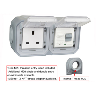 72325-30HH-GRY United Kingdom GFCI 30Ma Trip Horizontal Hub Surface Mount IP55
