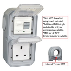 72325-30VH-GRY United Kingdom GFCI 30Ma Trip Vertical Hub Surface Mount IP55