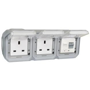 72325-D-GRY Duplex United Kingdom GFCI 10Ma Trip Surface Mount IP55