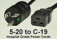 NEMA 5-20 to C-19 Hospital Grade AC Power Cords and AC Cables