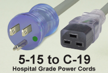 Clear NEMA 5-15 to C-19 Hospital Grade AC Power Cords and AC Cables