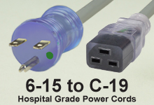 NEMA 6-15 to C-19 Hospital Grade AC Power Cords and AC Cables