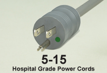 Gray NEMA 5-15 Power Supply Hospital Grade AC Power Cords and AC Cables