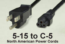 NEMA 5-15 to C-5 AC Power Cords and AC Cables