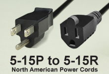 NEMA 5-15P to NEMA 5-15R AC Power Extension Cords and AC Cables