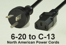 NEMA 6-20 to C-13 AC Power Cords and AC Cables