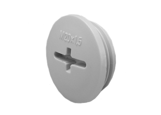 M20 HOLE PLUG WITH "O" RING, IP68 RATED, GREY COLOR, POLYSTYRENE, RAL 7035, TEMP. RANGE = -30C TO +100C.
